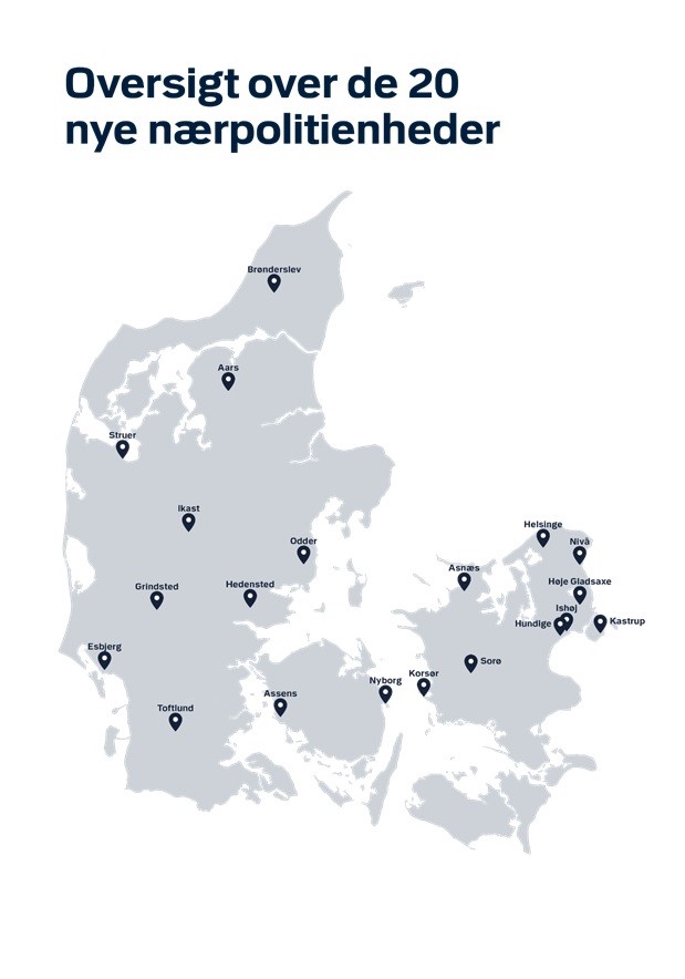 Oversigt over de 20 nye nærpolitienheder